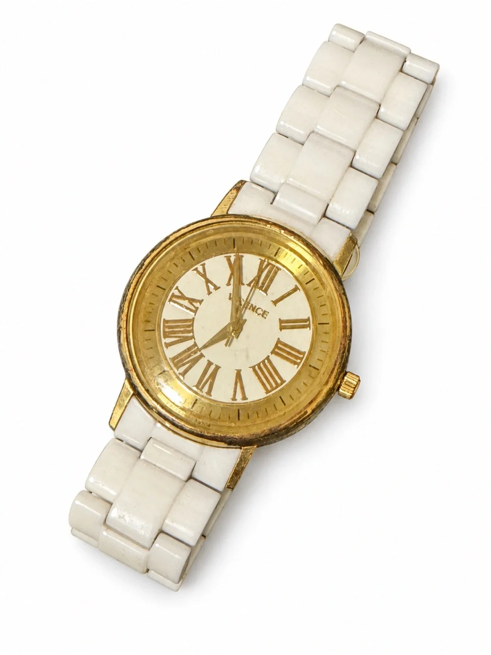 Vicence White Ceramic 14K Gold Bezel Roman Numeral Watch